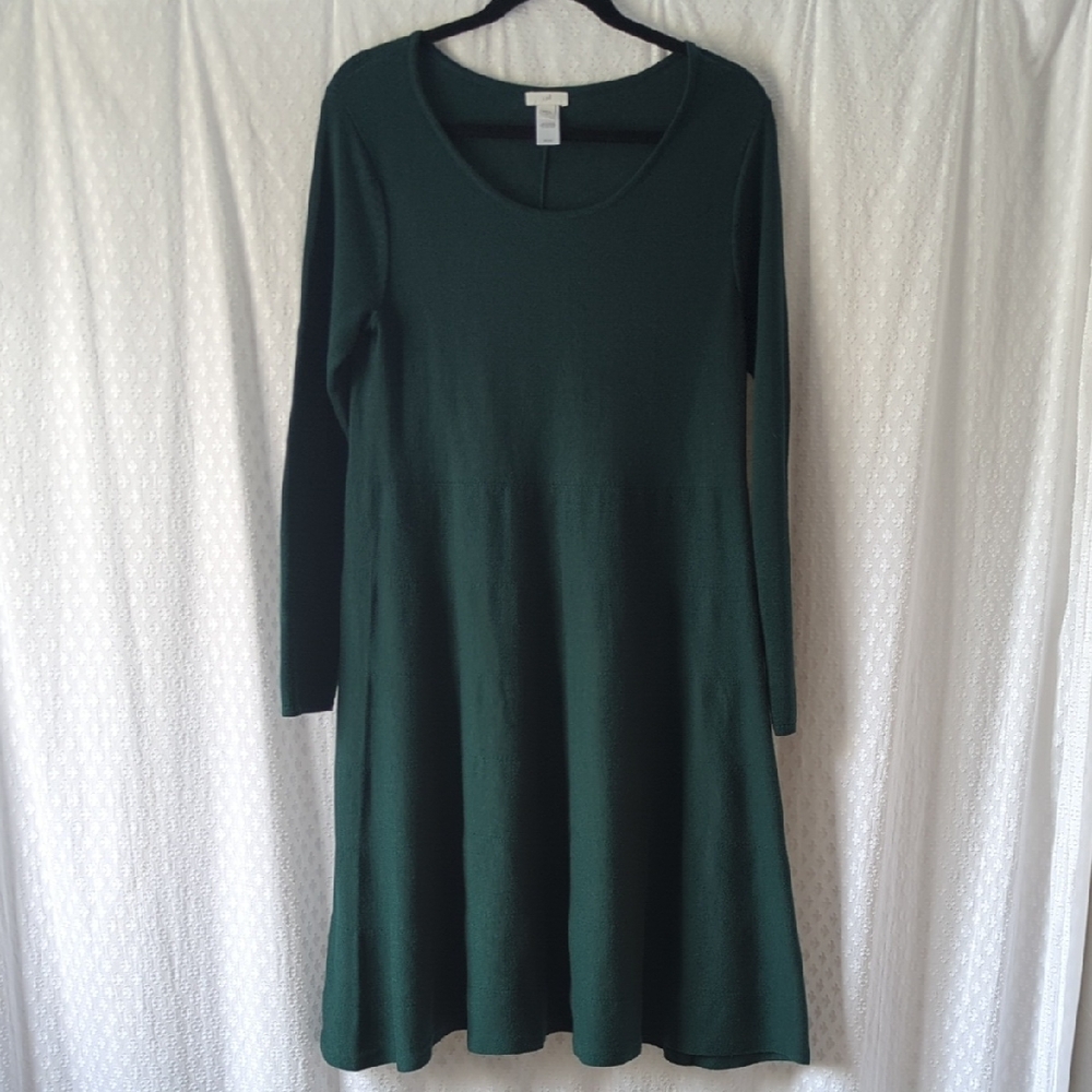 J. Jill Tiered Aline Green Dress Long Sleeve, Small, Like New